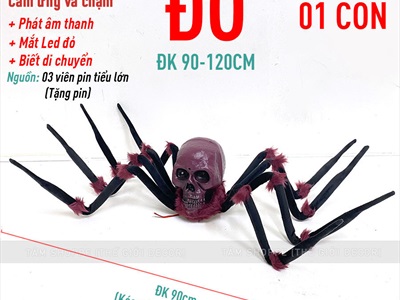 Con nhện đầu lâu điện tử biết đi, kêu rên rỉ ĐK 90-120cm (cảm ứng va chạm - tặng Pin) TCV-NHEN-04